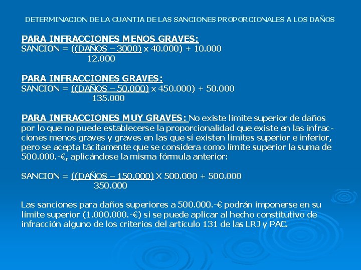 DETERMINACION DE LA CUANTIA DE LAS SANCIONES PROPORCIONALES A LOS DAÑOS PARA INFRACCIONES MENOS