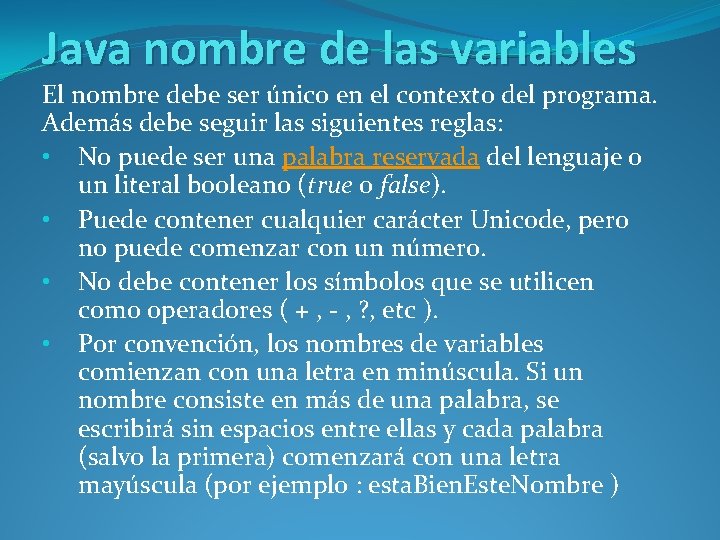 Java nombre de las variables El nombre debe ser único en el contexto del