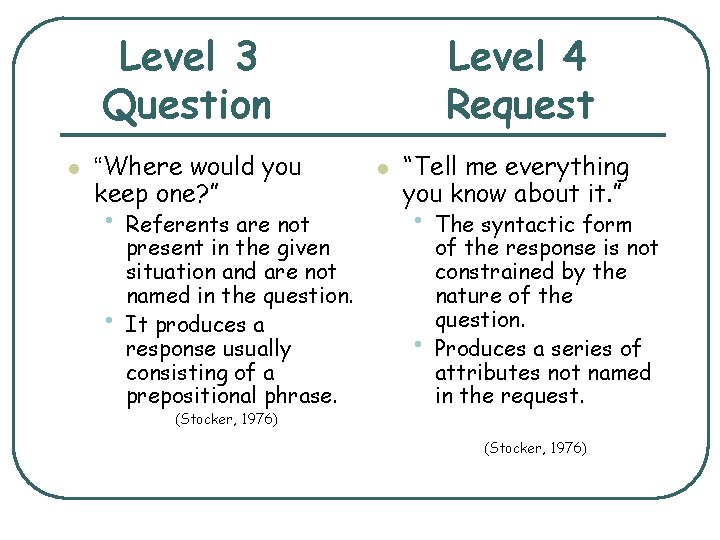 Level 3 Question l “Where would you keep one? ” • Referents are not