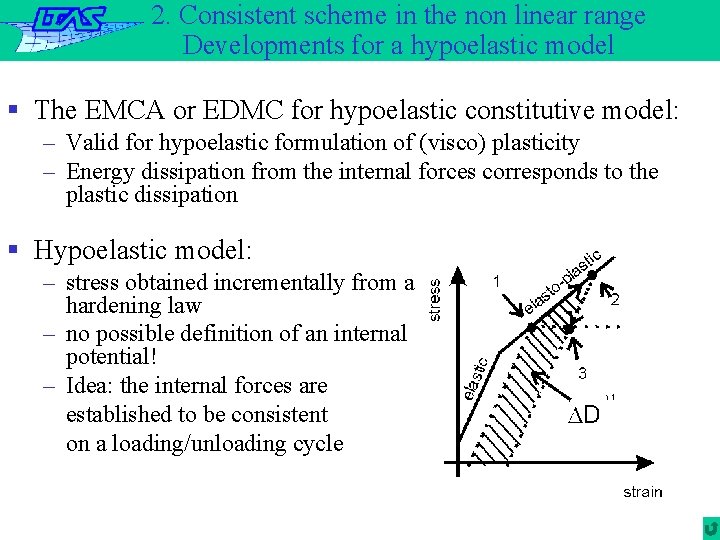 2. Consistent scheme in the non linear range Developments for a hypoelastic model §