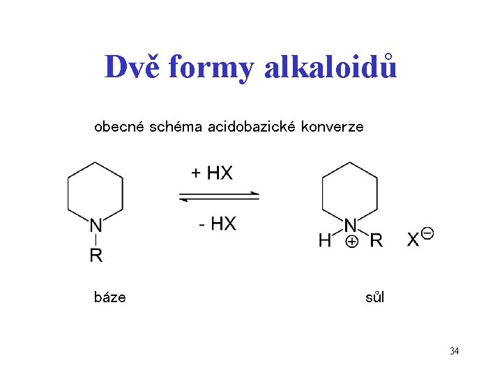 Dvě formy alkaloidů obecné schéma acidobazické konverze báze sůl 34 