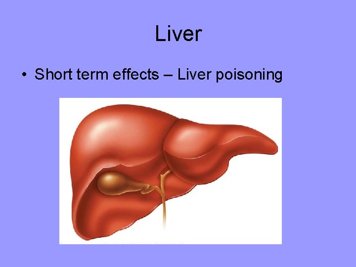 Liver • Short term effects – Liver poisoning 