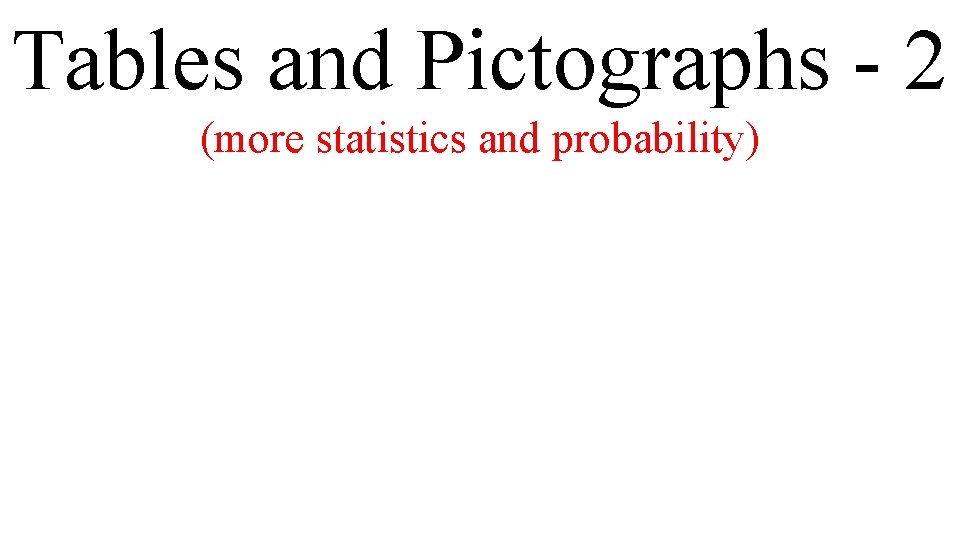 Tables and Pictographs - 2 (more statistics and probability) 