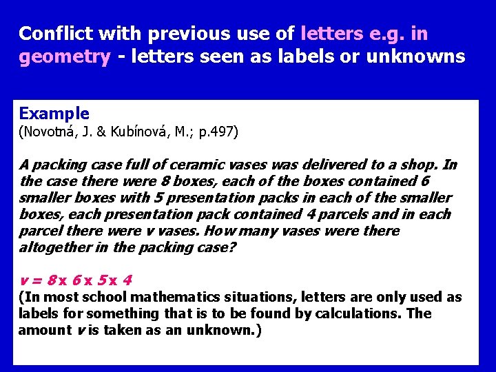 Conflict with previous use of letters e. g. in geometry - letters seen as