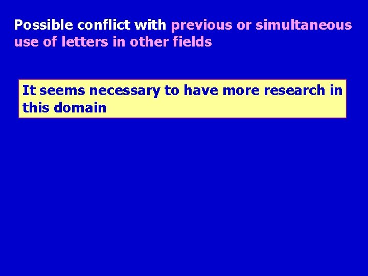 Possible conflict with previous or simultaneous use of letters in other fields It seems