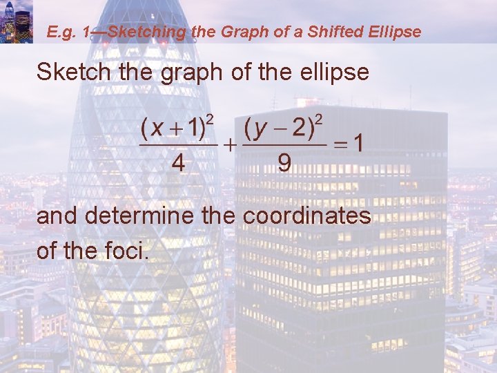 E. g. 1—Sketching the Graph of a Shifted Ellipse Sketch the graph of the