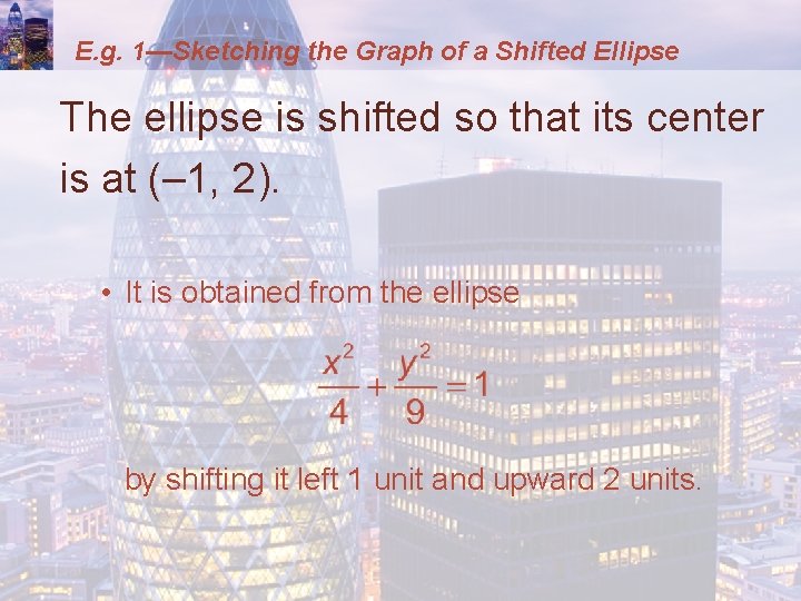 E. g. 1—Sketching the Graph of a Shifted Ellipse The ellipse is shifted so