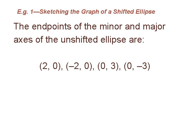 E. g. 1—Sketching the Graph of a Shifted Ellipse The endpoints of the minor