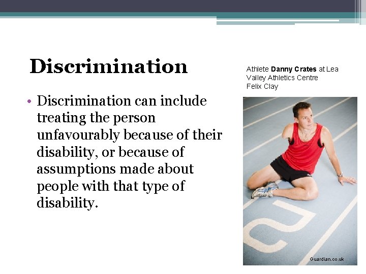 Discrimination Athlete Danny Crates at Lea Valley Athletics Centre Felix Clay • Discrimination can