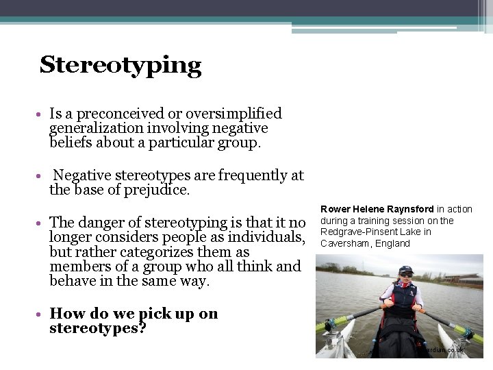 Stereotyping • Is a preconceived or oversimplified generalization involving negative beliefs about a particular