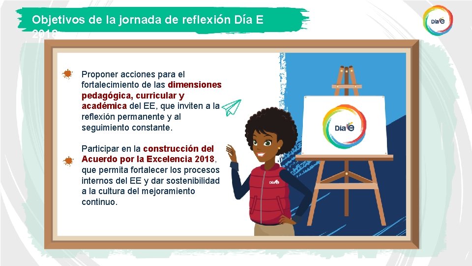 Objetivos de la jornada de reflexión Día E 2018 Proponer acciones para el fortalecimiento