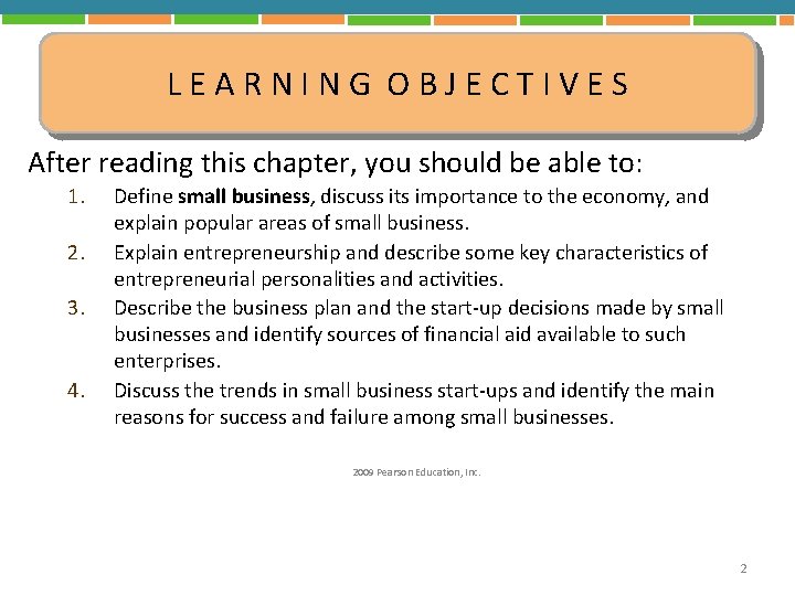 LEARNING OBJECTIVES After reading this chapter, you should be able to: 1. 2. 3.