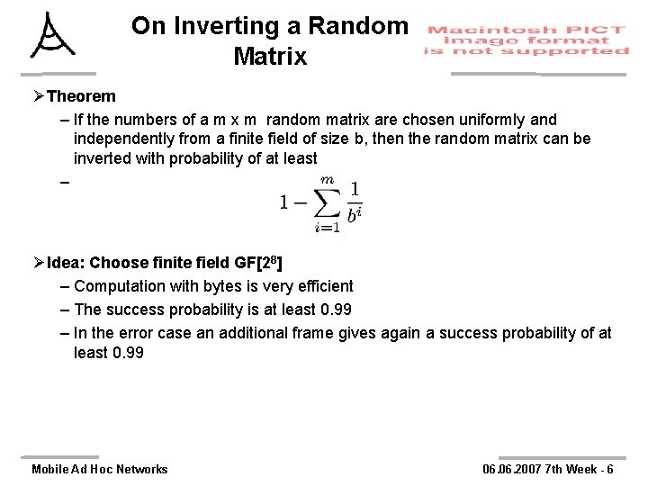 On Inverting a Random Matrix ØTheorem – If the numbers of a m x