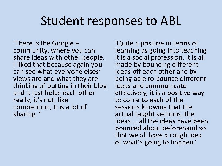 Student responses to ABL ‘There is the Google + community, where you can share