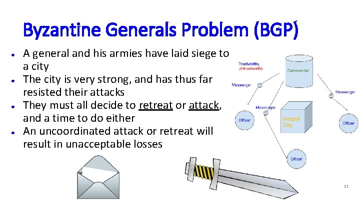Byzantine Generals Problem (BGP) ● ● A general and his armies have laid siege