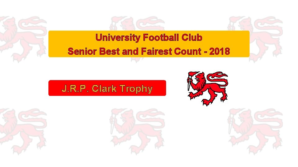 University Football Club Senior Best and Fairest Count - 2018 J. R. P. Clark