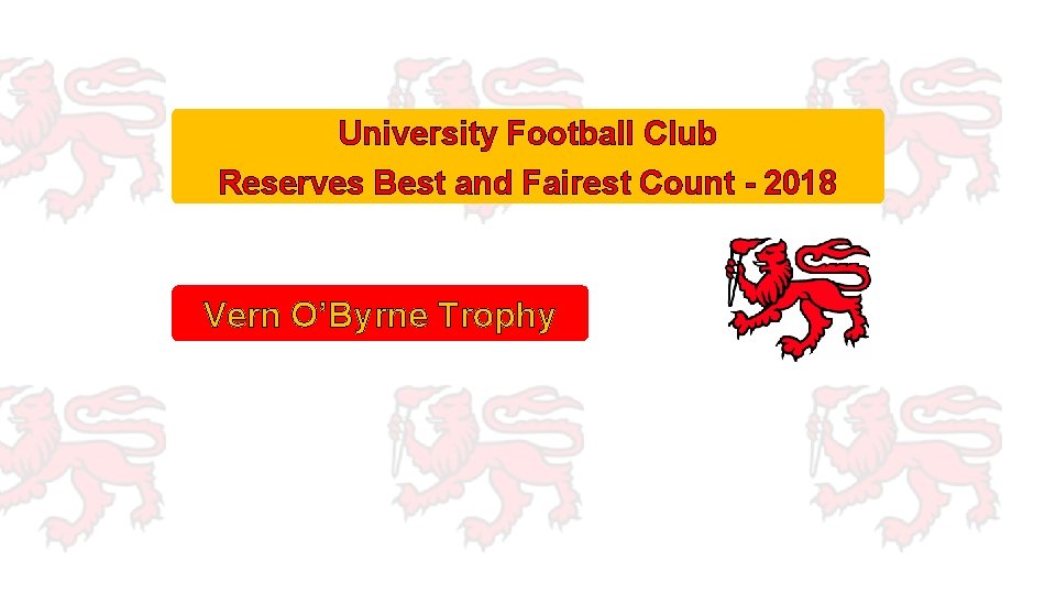 University Football Club Reserves Best and Fairest Count - 2018 Vern O’Byrne Trophy 