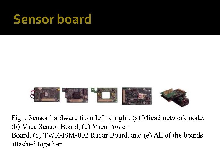 Sensor board Fig. . Sensor hardware from left to right: (a) Mica 2 network Sensor board Fig. . Sensor hardware from left to right: (a) Mica 2 network