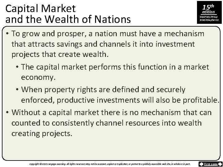 Capital Market and the Wealth of Nations 15 th edition Gwartney-Stroup Sobel-Macpherson • To