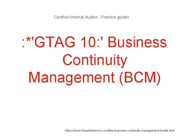 Certified Internal Auditor - Practice guides 1 : *'GTAG 10: ' Business Continuity Management