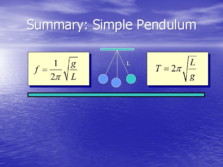 Summary: Simple Pendulum L 