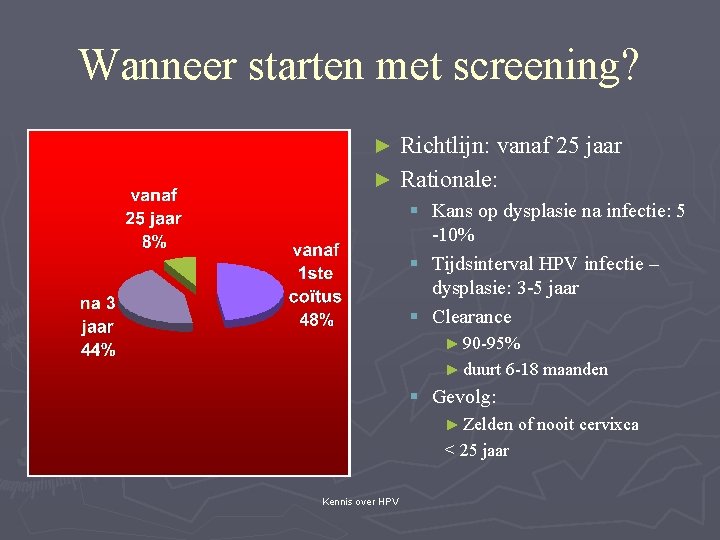 Wanneer starten met screening? Richtlijn: vanaf 25 jaar ► Rationale: ► § Kans op
