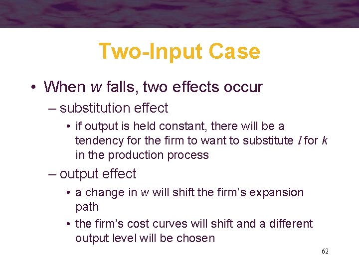 Two-Input Case • When w falls, two effects occur – substitution effect • if