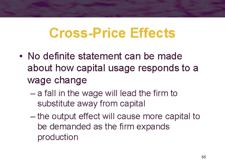 Cross-Price Effects • No definite statement can be made about how capital usage responds