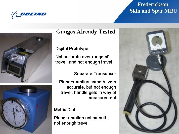 Frederickson Skin and Spar MBU Gauges Already Tested Digital Prototype Not accurate over range