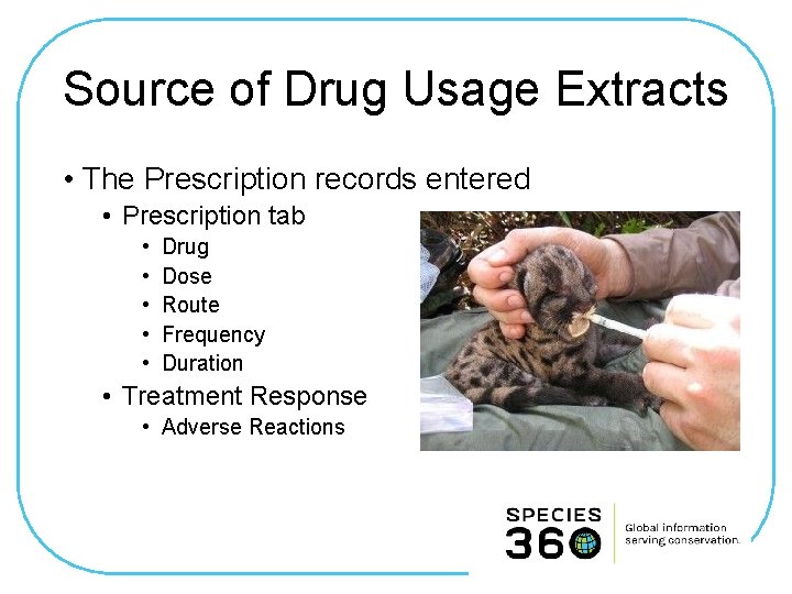 Source of Drug Usage Extracts • The Prescription records entered • Prescription tab •