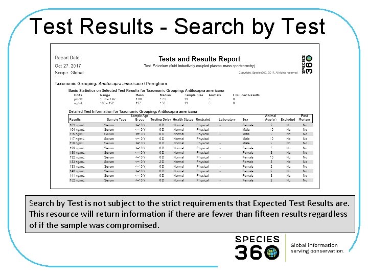 Test Results - Search by Test is not subject to the strict requirements that