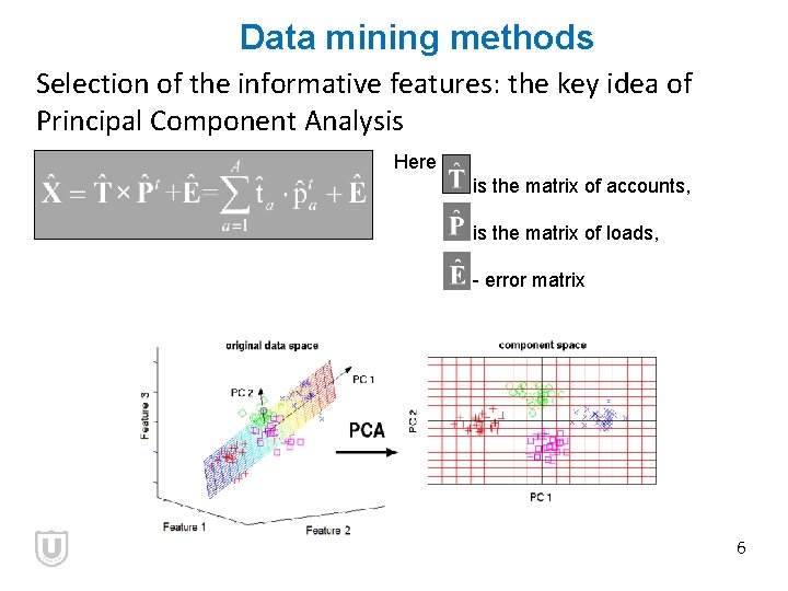 Data mining methods Selection of the informative features: the key idea of Principal Component