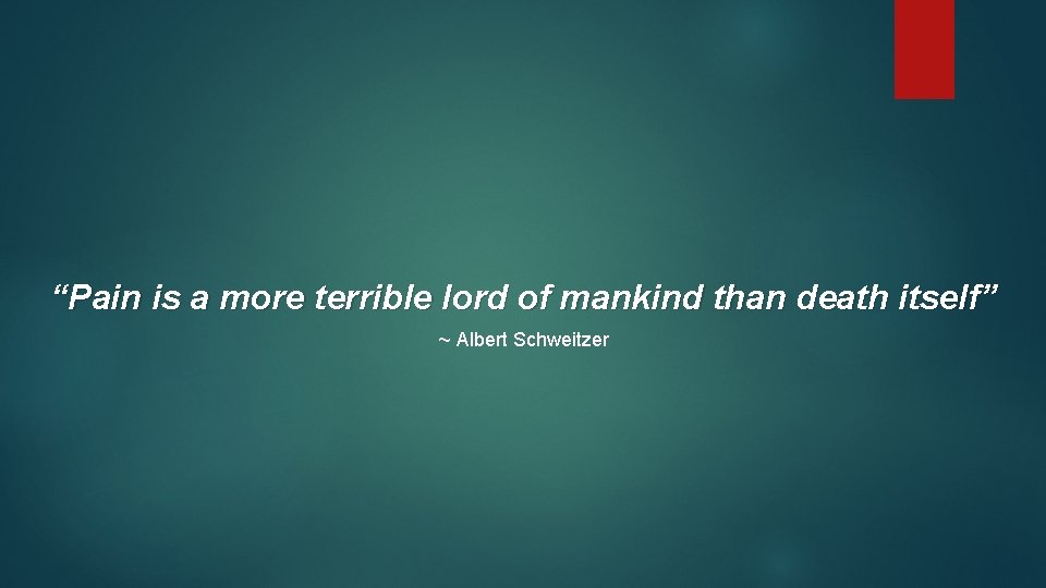 “Pain is a more terrible lord of mankind than death itself” ~ Albert Schweitzer