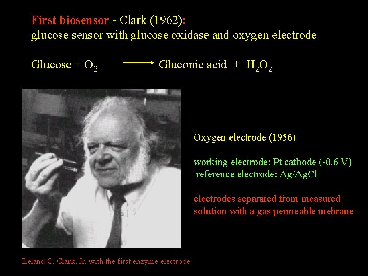 First biosensor - Clark (1962): glucose sensor with glucose oxidase and oxygen electrode Glucose