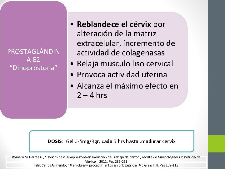 PROSTAGLÁNDIN A E 2 “Dinoprostona” • Reblandece el cérvix por alteración de la matriz