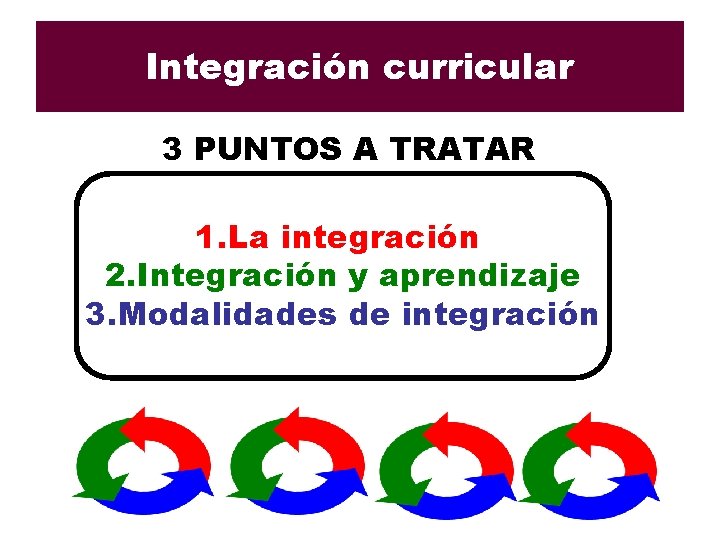 Integración curricular 3 PUNTOS A TRATAR 1. La integración 2. Integración y aprendizaje 3.
