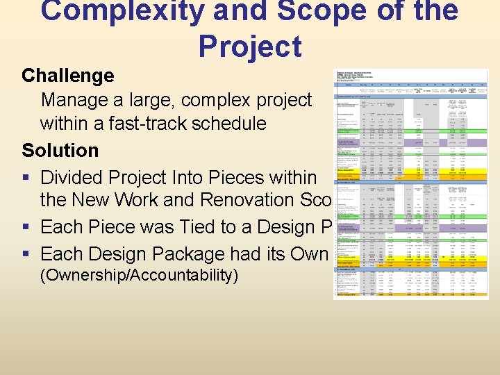 Complexity and Scope of the Project Challenge Manage a large, complex project within a