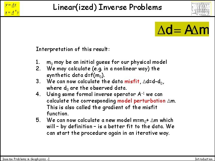 Linear(ized) Inverse Problems Interpretation of this result: 1. 2. 3. 4. 5. m 0