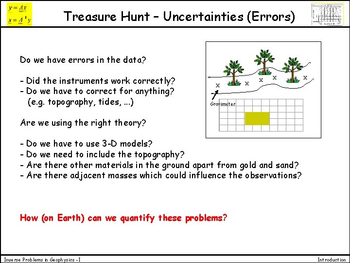 Treasure Hunt – Uncertainties (Errors) Do we have errors in the data? - Did