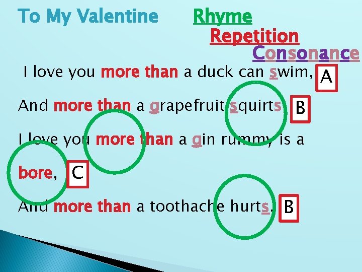 To My Valentine Rhyme Repetition Consonance I love you more than a duck can