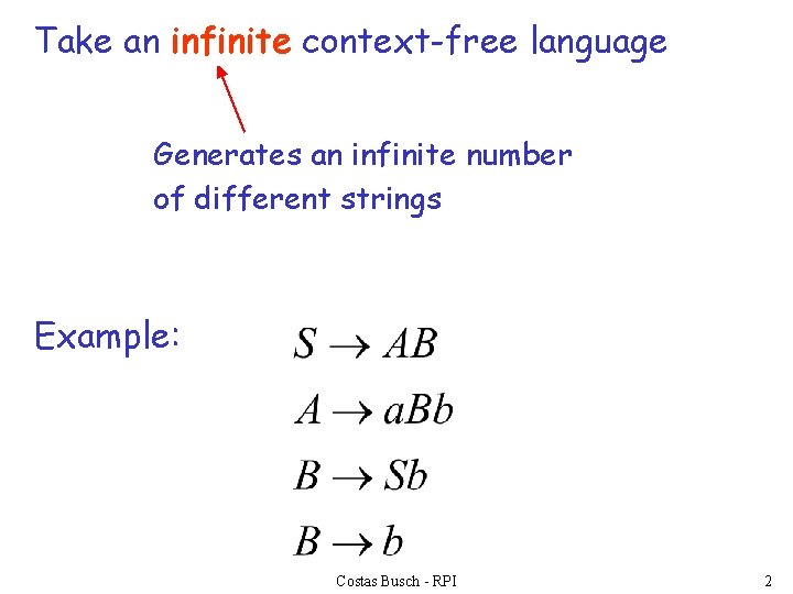 Take an infinite context-free language Generates an infinite number of different strings Example: Costas