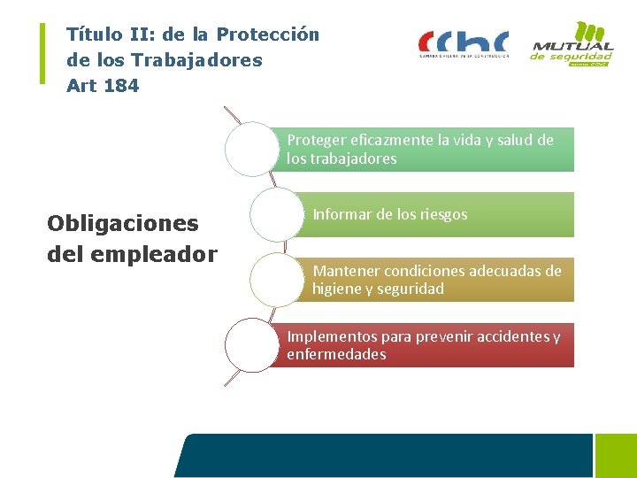 Título II: de la Protección de los Trabajadores Art 184 Proteger eficazmente la vida