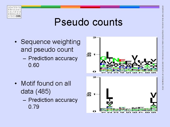  • Sequence weighting and pseudo count – Prediction accuracy 0. 60 • Motif