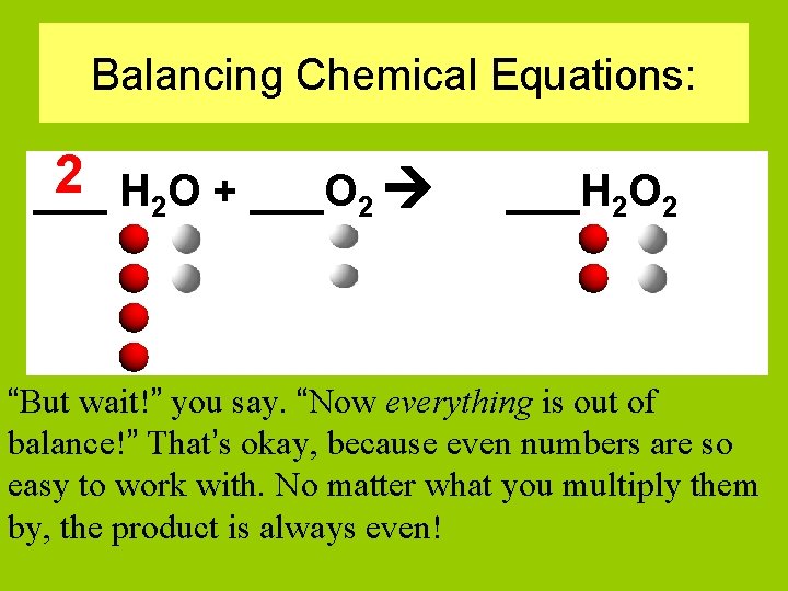 Balancing Chemical Equations: 2 H 2 O + ___O 2 ___H 2 O 2