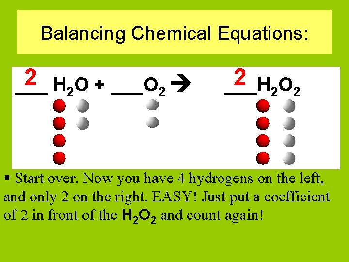 Balancing Chemical Equations: 2 H 2 O + ___O 2 ___ 2 2 O