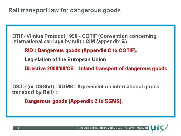 Rail transport law for dangerous goods OTIF- Vilnius Protocol 1999 - COTIF (Convention concerning