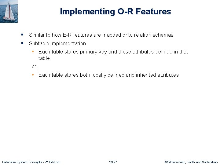 Implementing O-R Features § Similar to how E-R features are mapped onto relation schemas