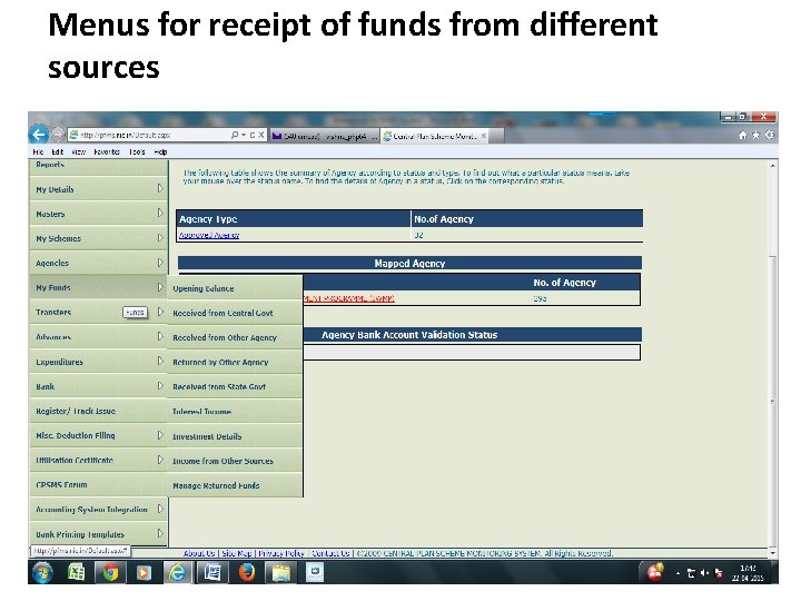 Menus for receipt of funds from different sources 