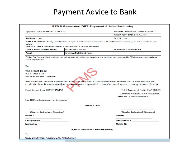 Payment Advice to Bank 