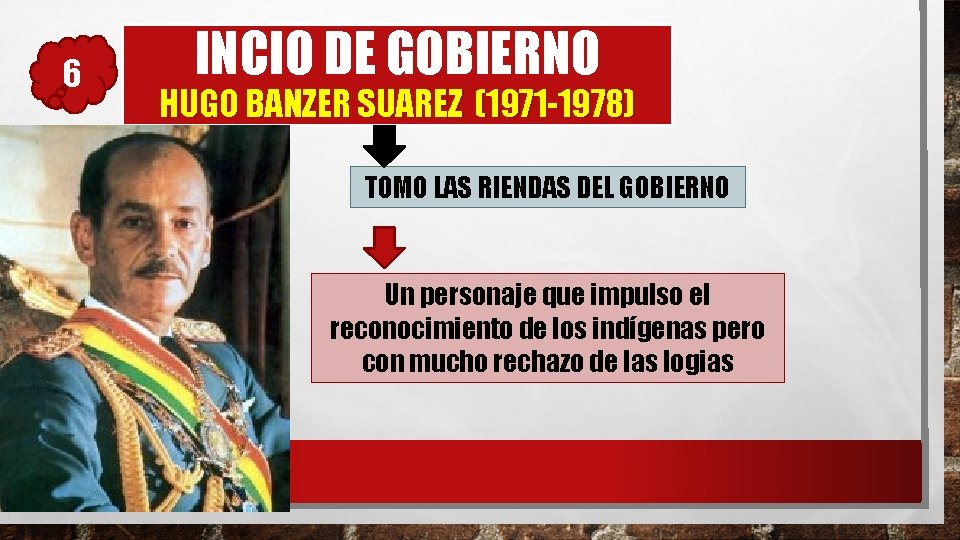 6 INCIO DE GOBIERNO HUGO BANZER SUAREZ (1971 -1978) TOMO LAS RIENDAS DEL GOBIERNO